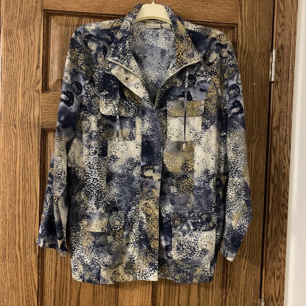 Chico's Zenergy Blue, White, and Gold Jacket